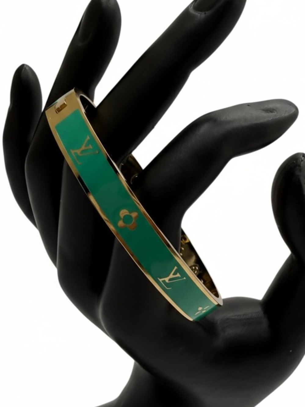 LV green Turquoise Enamel and Gold-Tone Monogram Bangle Bracelet new
